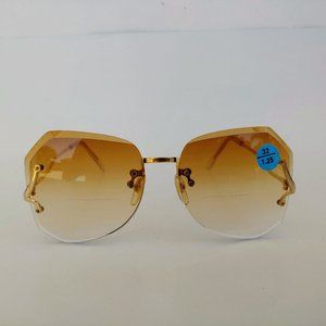 NWT Vintage 90's Lady Small Dia-Cut Bi-Focal Reading Sunglasses +1.75 (Brown)